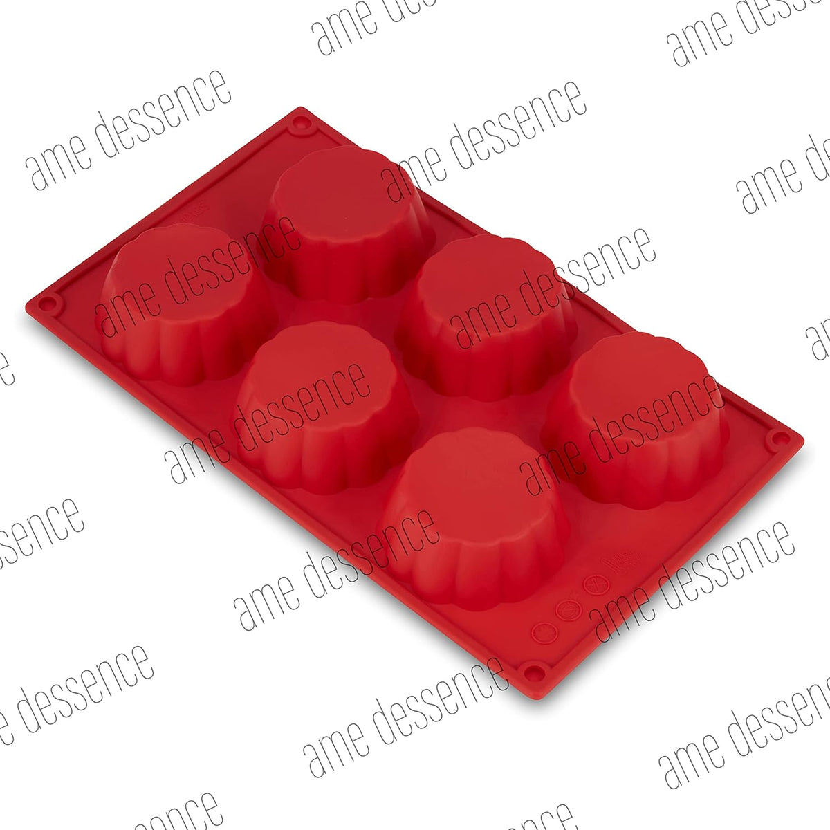 AME D'ESSENCE Brioche Shaped Silicone Baking Mold - Non-Stick, Flexible, 6-Cup Capacity (3.7 oz), Reusable and Food-Grade - Perfect for Brioche, Bread, and More!