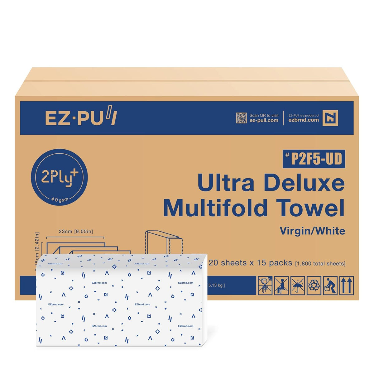 EZbrnd Premium Ultra Deluxe 2ply+ MULTIFOLD Paper Towels, 120 sheets x 15 pk, P2F5-UD (Large Sheet)
