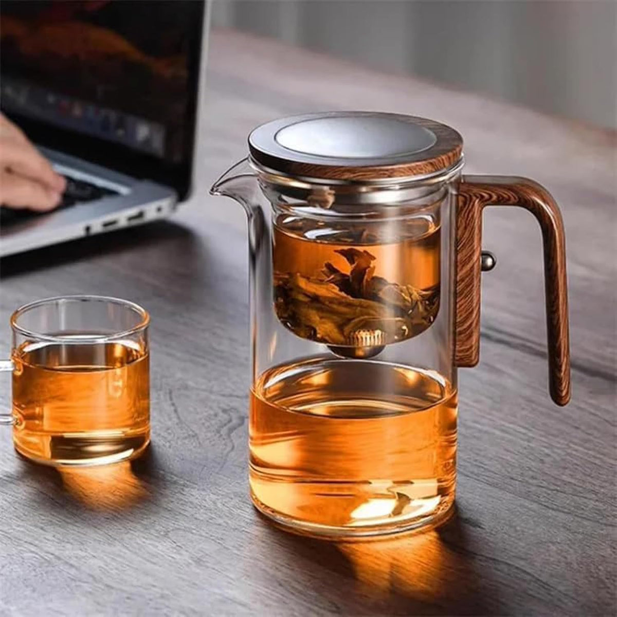 Tea Pot, New Magic Tea Pot with Strainer, Water Separation Glass Teapot with Infuser (600ml 20.3oz)