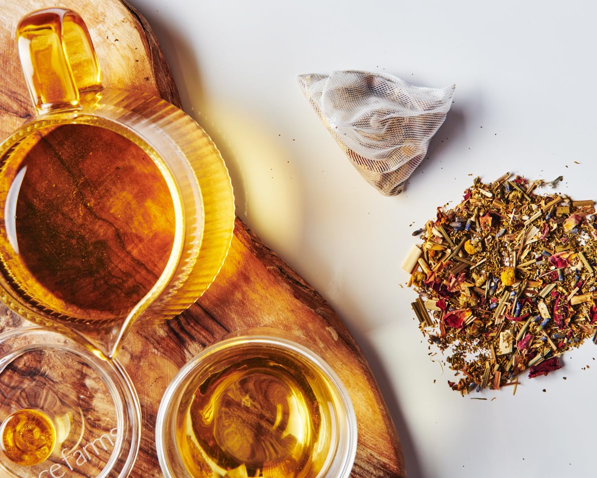 Grace Farms REST Wellness Organic Tea Blend (100 Enveloped Pyramid Sachets w/ String & Tag) | Sleep and Stress Support For Evening | Chamomile Vanilla Tea with Caffeine Free Adaptogens and Mushrooms | Gives Back 100% of Profits