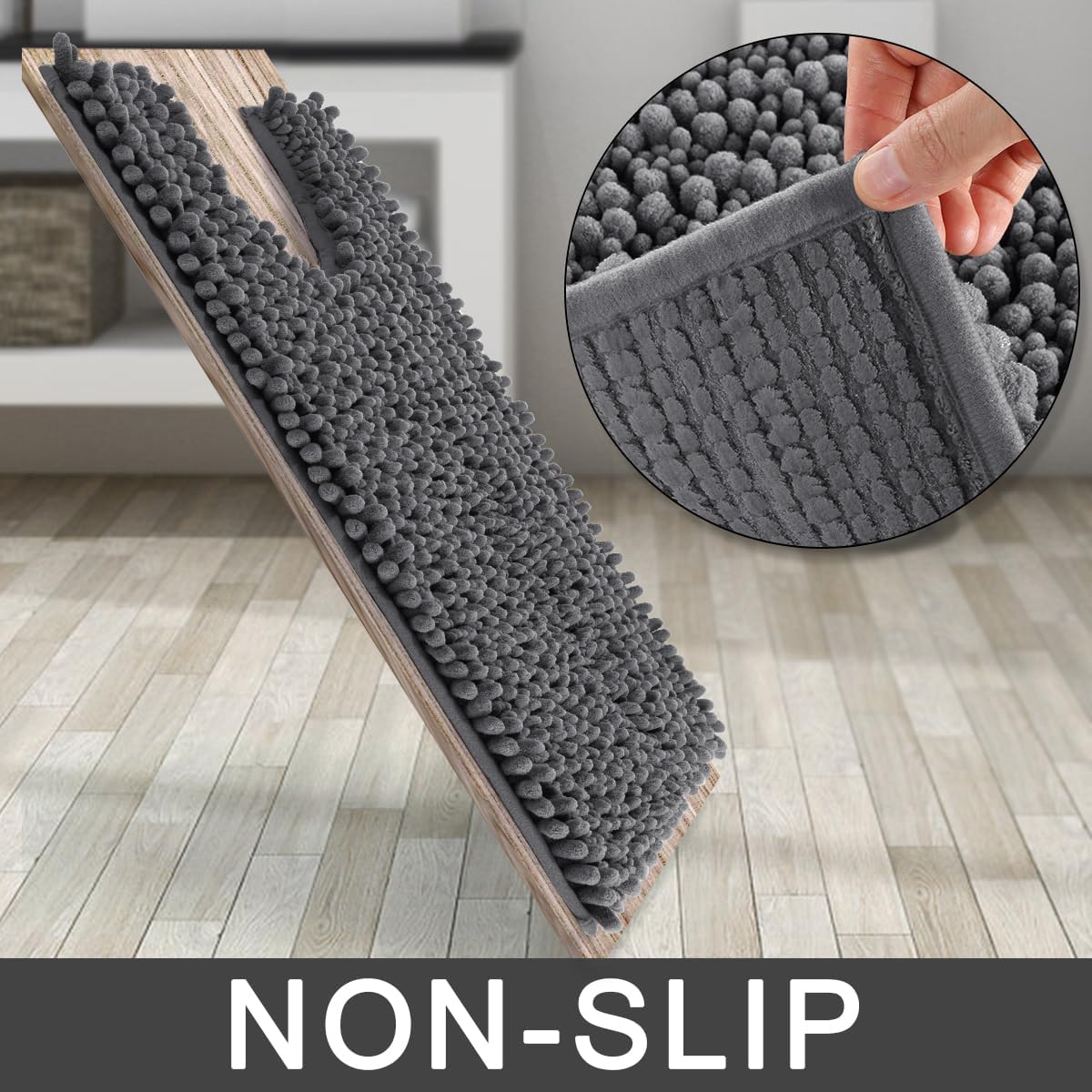 Yimobra Toilet Rug U Shaped Washable 24x20 Inch - Ultra Soft Absorbent Chenille Bath Rugs for Toilet, Quick Dry & Machine Washable, Non Slip Contour Bathroom Mat, Dark Gray