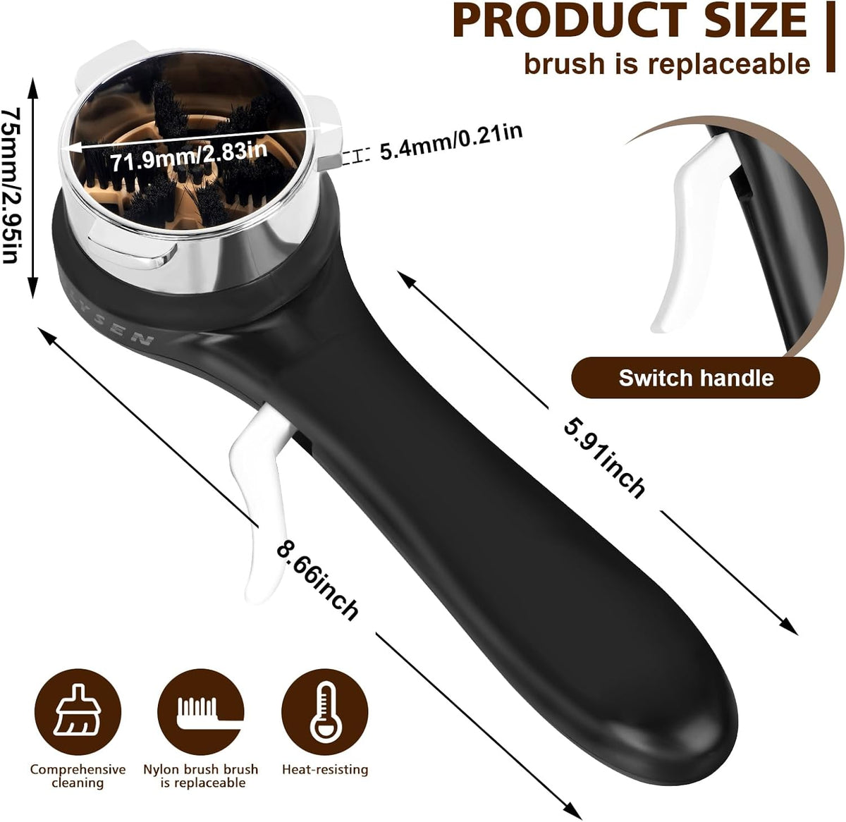 Espresso Coffee Machine Cleaning Brush, 360° Cleaning Push-Up Coffee Maker Brush, Espresso Machine Brush Coffee Cleaning Tool for 3 EARS 51MM Delonghi Dedica Style Series EC680 and EC685, SMEG ECF01