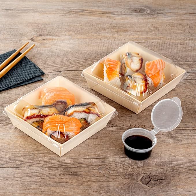 Restaurantware LIDS ONLY: Taipei 5.3 x 5.3 x 1 Inch Square Transparent Lids 100 Plastic Lids For 14 Ounce Square Flare Wooden Containers - Containers Sold Separately Clear Plastic To Go Box Lids