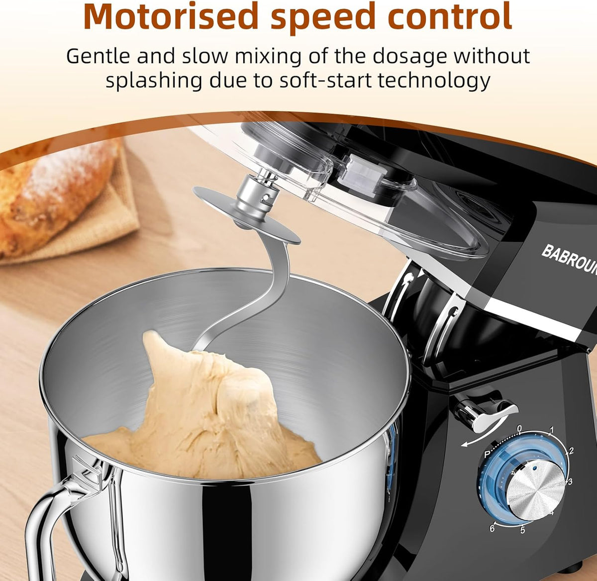 8.45 QT Stand Mixer - 660W 6 Speed Large Capacity Kitchen Electric Mixer with Whisk Dough Hook Mixing Beater Household Food Mixer for Baking Cakes Cookie Bread Salad (Black)