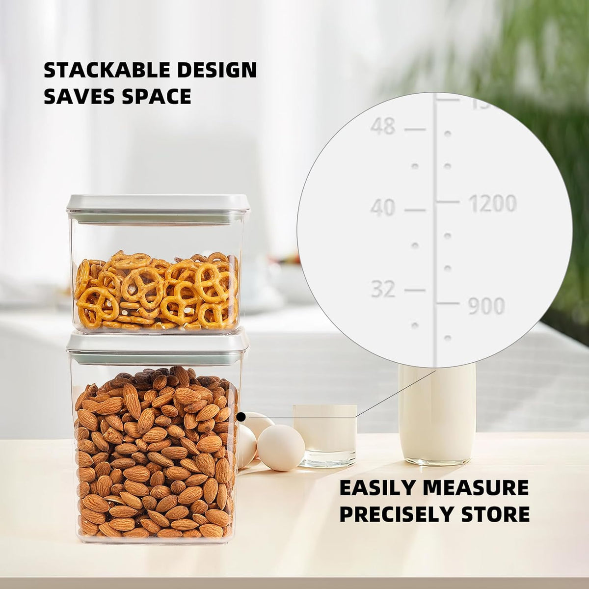 JIMALL Pop Top Food Storage Containers, Stackable Food Containers with Lids Airtight, Leak-proof Containers for Cereal Flour & Sugar, 4 Piece Set-3.5Qt,2.9Qt,2.1Qt,1.3Qt