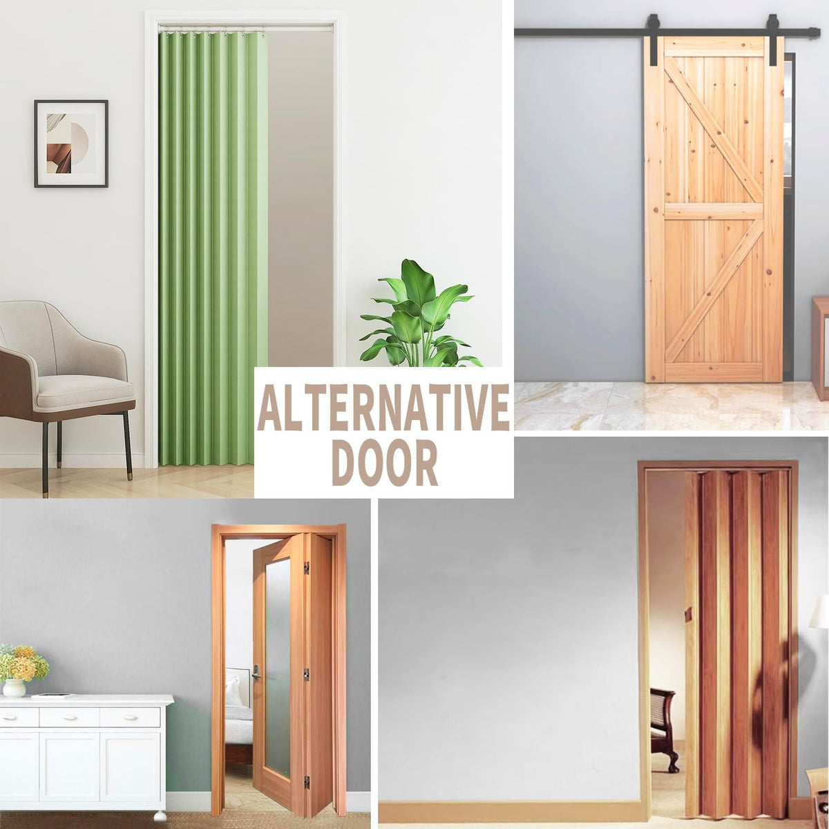 Vatge Curtain for Closet Without Door - Accordion Folding Door Curtain for Doorway, and Open Closet, Hanging Privacy Curtain Wall for Room Separation,1 Panel with Tieback, W52 x L78, Green