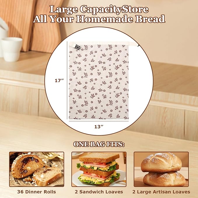 Reusable Sourdough Beeswax Bread Bags (2 Pack) - Beeswax Bag for Homemade Bread Storage, Coffee Leaf Print Design Storage Bag to Keep Freshand and Upgrade Large Capacity Portable