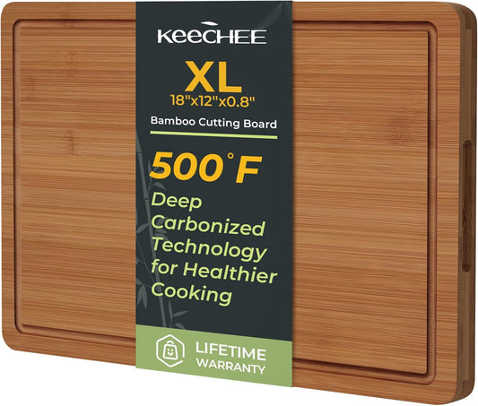 Extra Large Bamboo Cutting Board for Kitchen - 18 Inch Wood XL Cutting Boards with Juice Groove and Handles, Wooden Chopping Board for Meat, Cheese, Fruit & Vegetables (Pre Oiled, Brown)