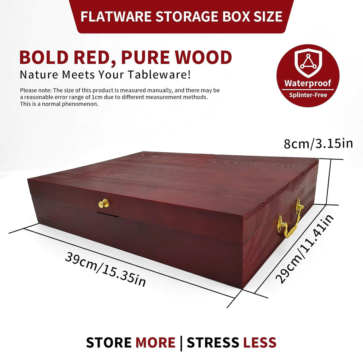 Silverware Storage Box, Kitchen Drawer Organizer, Drawer-containing flap-type storage box, Wood Chest, with Tarnish Proof Felt Lined, Storage Silver Chest for Kitchen (1 layer)