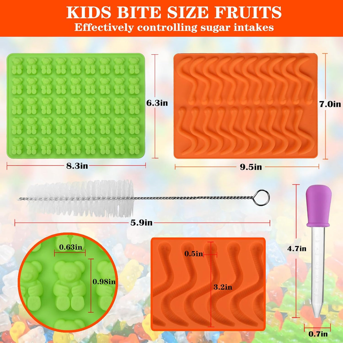 Gummy Bear and Worm Mold Silicone, No Stick Chocolate Candy Gummy Molds,Pack of 4 with 2 Droppers,SAGOOITS Large Gummy Bear Molds Candy Molds