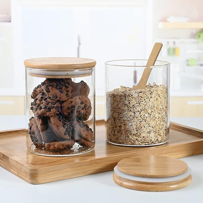 umieo Glass Food Storage Containers with Bamboo Lids Large Glass Food Storage Jars for Coffee Bar Tea Sugar (‎Clear Glass)