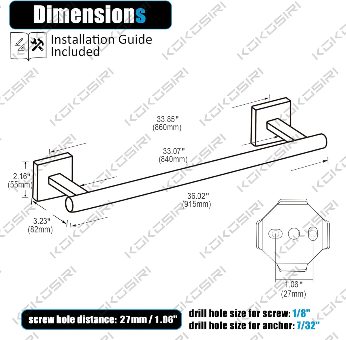 KOKOSIRI 36'' Towel Bar Bathroom Towel Holder for Kitchen Toilet 36 Inch Bath Accessories Chrome Stainless Steel B4005CH-L36