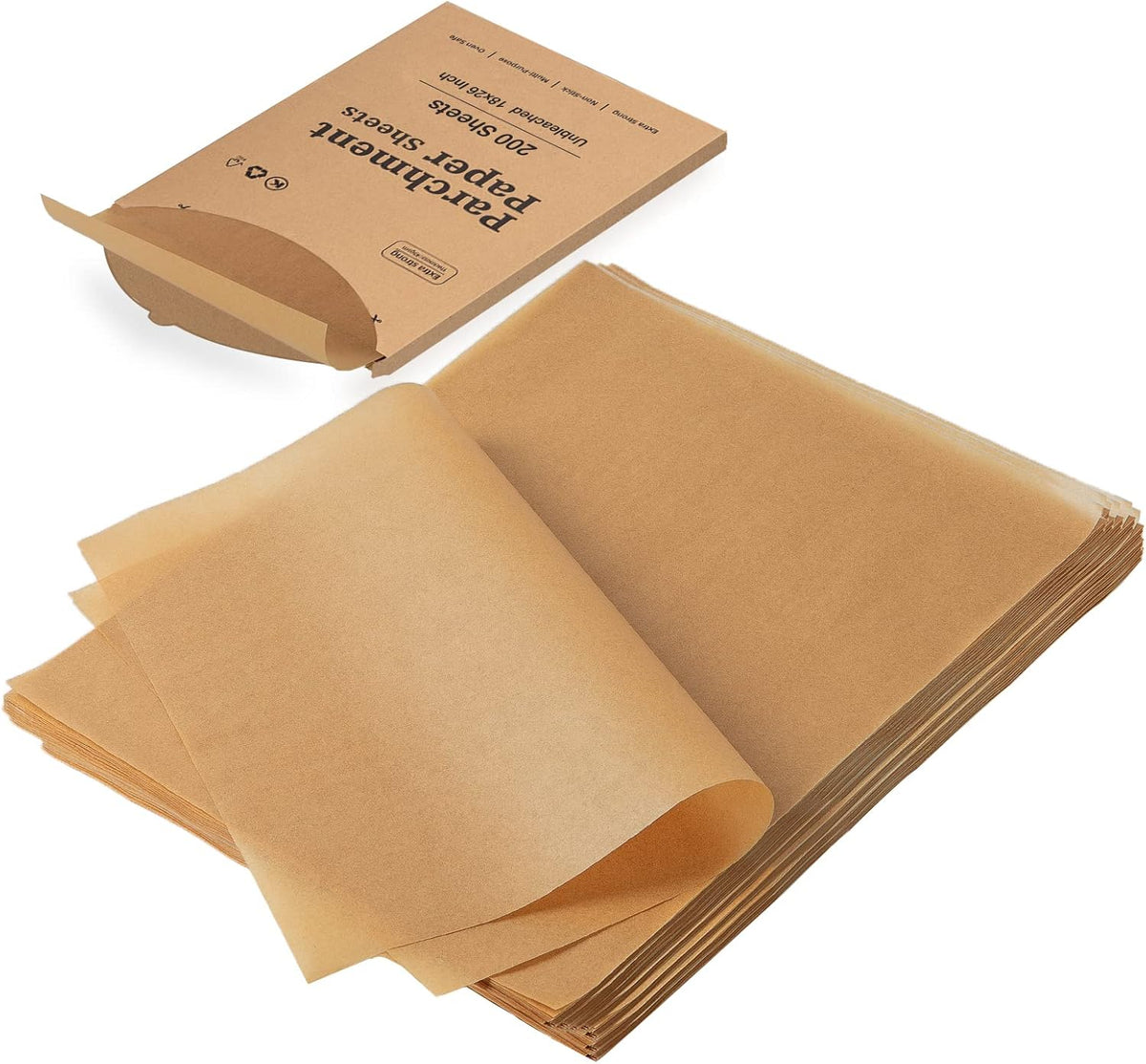 Katbite 200Pcs 18x26 inches Parchment Paper Sheets, Heavy Duty Unbleached Baking Paper, Pre-cut and Oil Proof Perfect for Steaming Cooking Bread Cake & Wrapping Foods