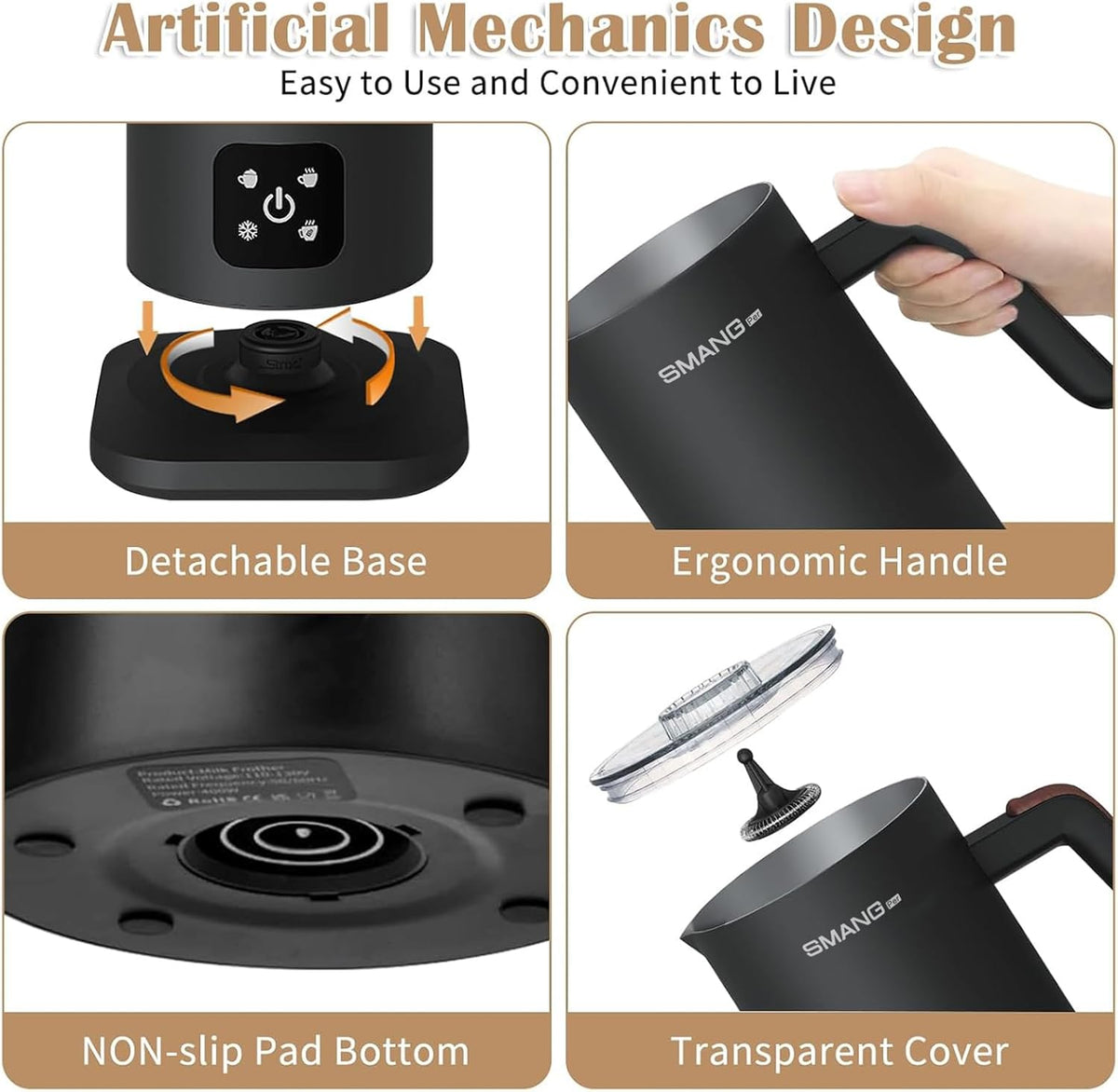 Electric Milk Frother, 4 in 1 Milk Steamer, 11.8oz/350ml Automatic Hot and Cold Foam Maker for Coffee, Latte, Cappuccino, Macchiato, Hot Chocolate, Stainless Steel Body, Matte Black