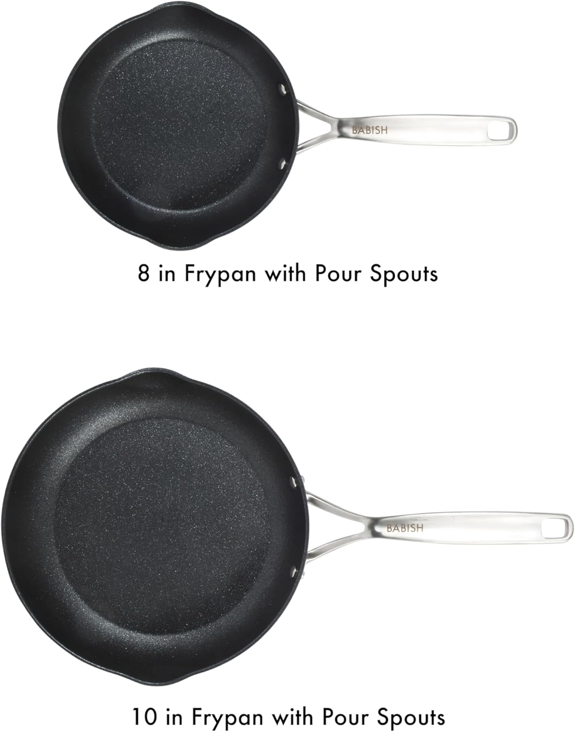 Babish 2 Piece 8 and 10 Inch Fry Pan Hard Anodized Laser Titanium Forever Non Stick Technology Durable Frying Pans Set - Black