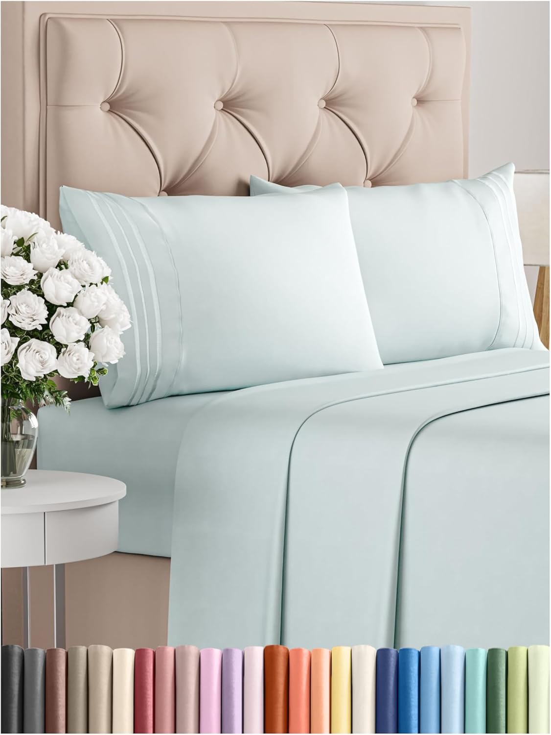 Cal King Size 4 Piece Sheet Set - Comfy Breathable & Cooling Bed Sheets Set - Hotel Luxury Bedding for Women, Men, Kids, Teens, Boys & Girls - Deep Pockets, Soft, Wrinkle Free - Oeko-Tex - Ice Blue