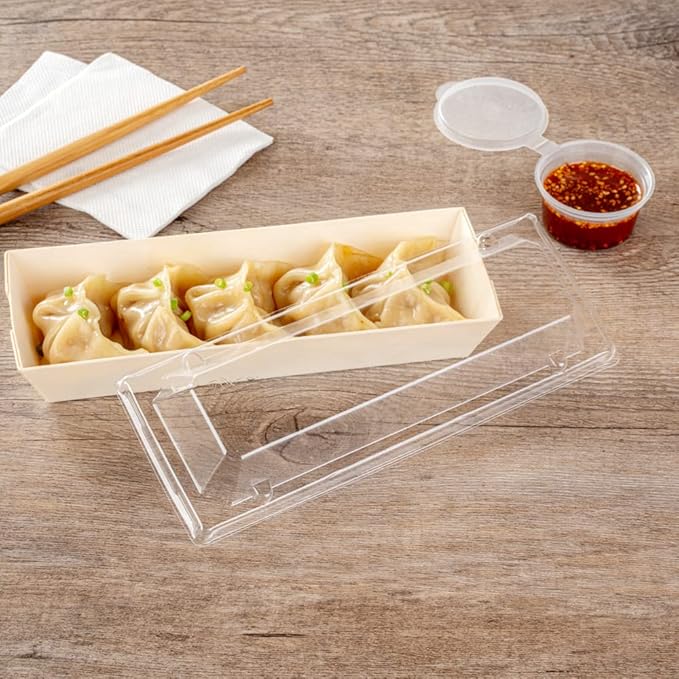 Restaurantware LIDS ONLY: Taipei 8 x 3 x 1.3 Inch Rectangle Transparent Lids 100 Plastic Lids For 9 Ounce Rectangle Wooden Containers - Containers Sold Separately Clear Plastic To Go Box Lids