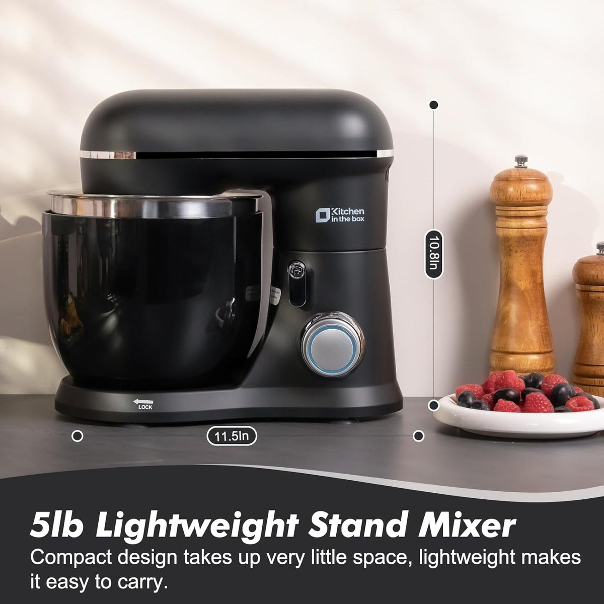 Kitchen in the Box Stand Mixer, 3.5QT Two Bowls Small Kitchen Electric Mixer, 10-Speed Portable Lightweight Matte Finish with Egg Whisk, Dough Hook, Beater (Onyx Black, 3.5QT)