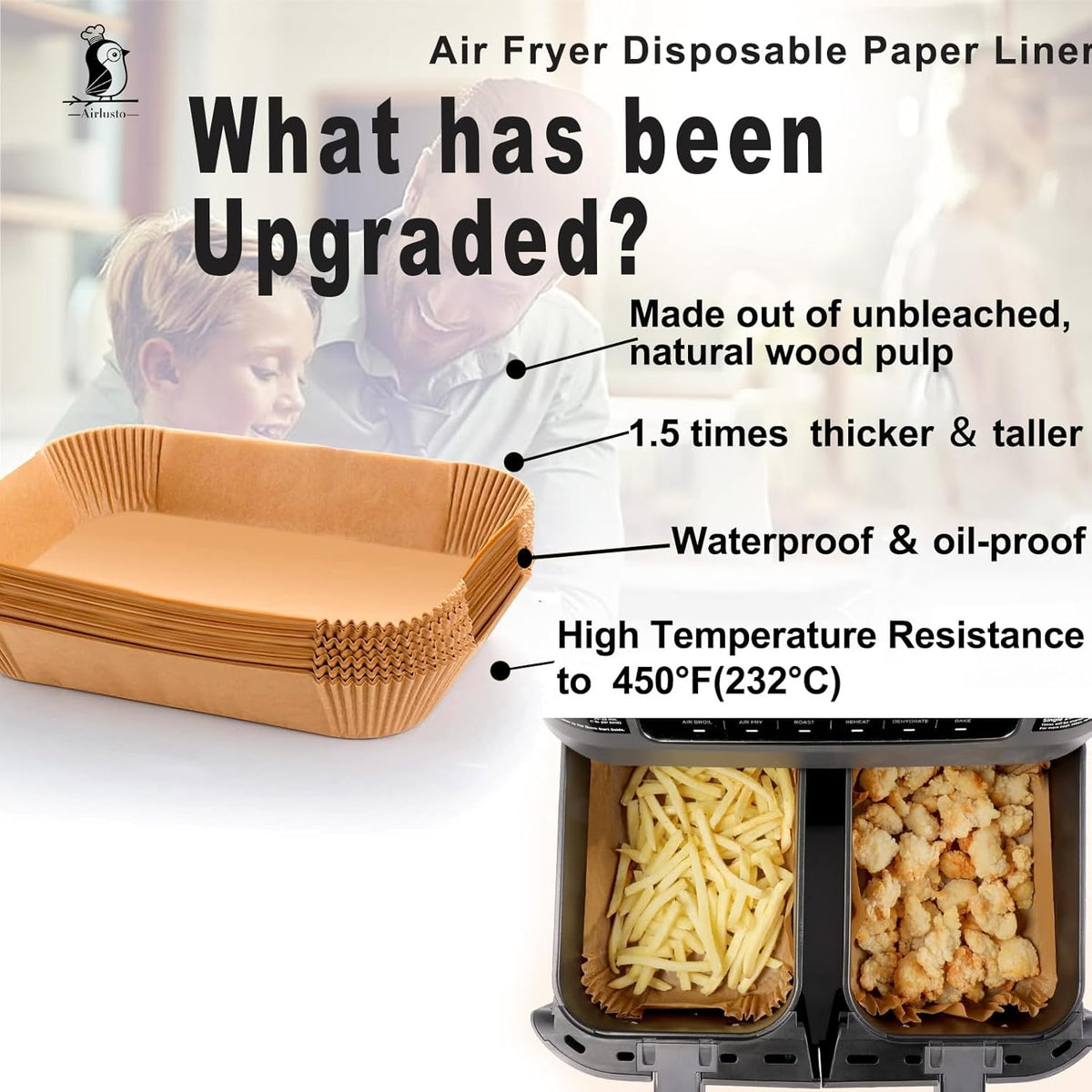 Ninja Foodi Air Fryer Liners, Ninja Air Fryer Liners Disposable, Ninja DZ071 Foodi Ninja Dual Air Fryer Parchment Paper Liners, Rectangular Airfryer Paper Liners, Rectangle 2 Basket Liners
