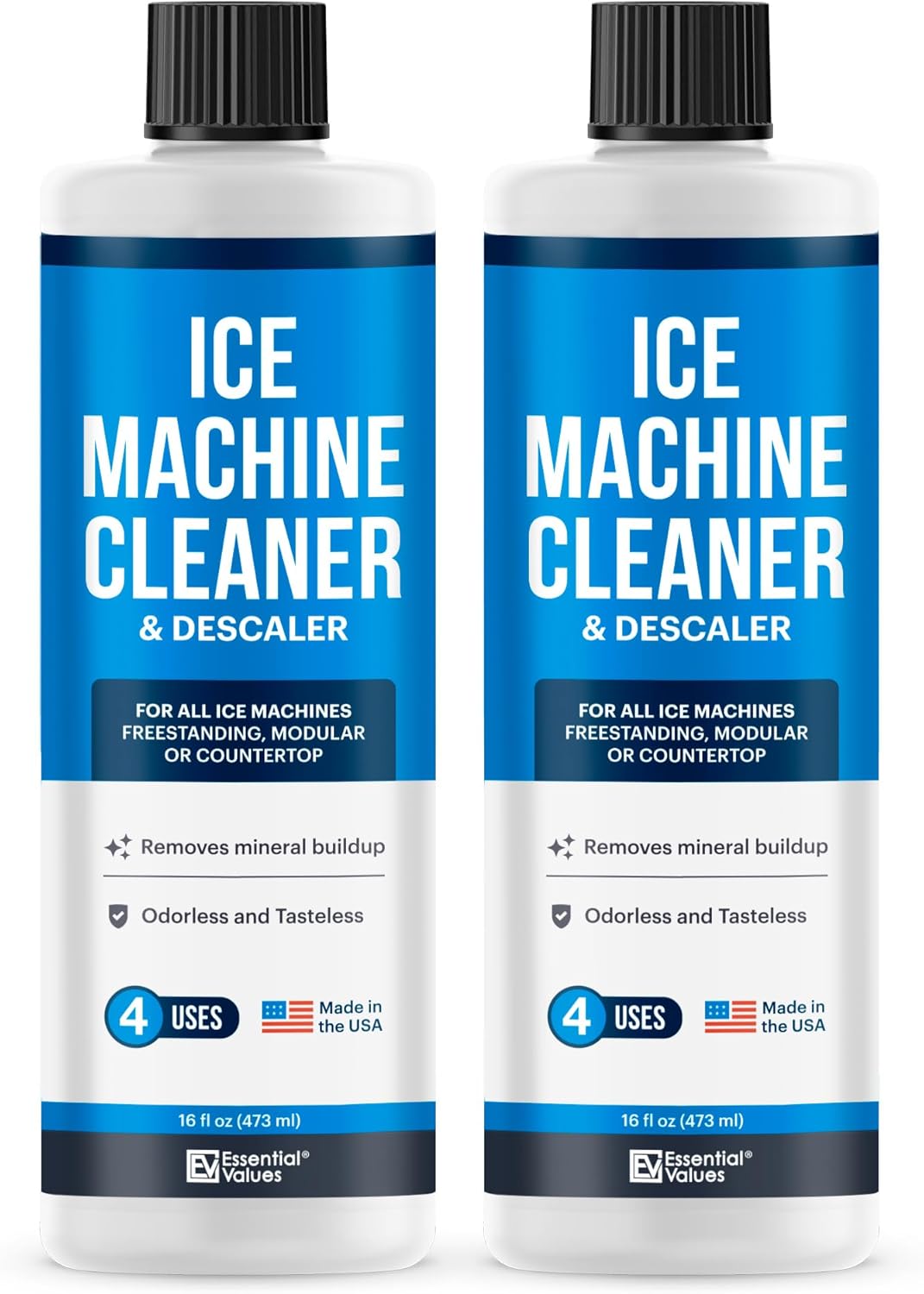 Essential Values 2-Pack Ice Machine Cleaner and Descaler 16 fl oz, Nickel Safe Descaler - Ice Maker Cleaner Compatible with All Major Brands (Scotsman, KitchenAid) - Manufactured in USA