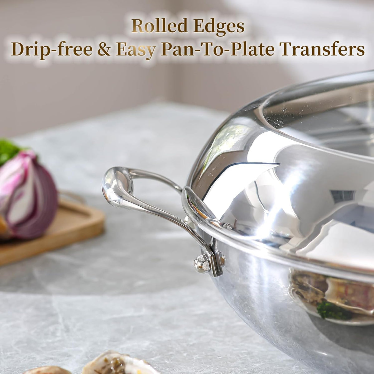 DELARLO Tri-Ply Stainless Steel Wok Pan With Lid 14 Inch Non stick,Woks & Stir-Fry Pans Nonstick 6QT Deep Frying Pan, Induction Saute Pan With Lid,Dishwasher and Oven Safe