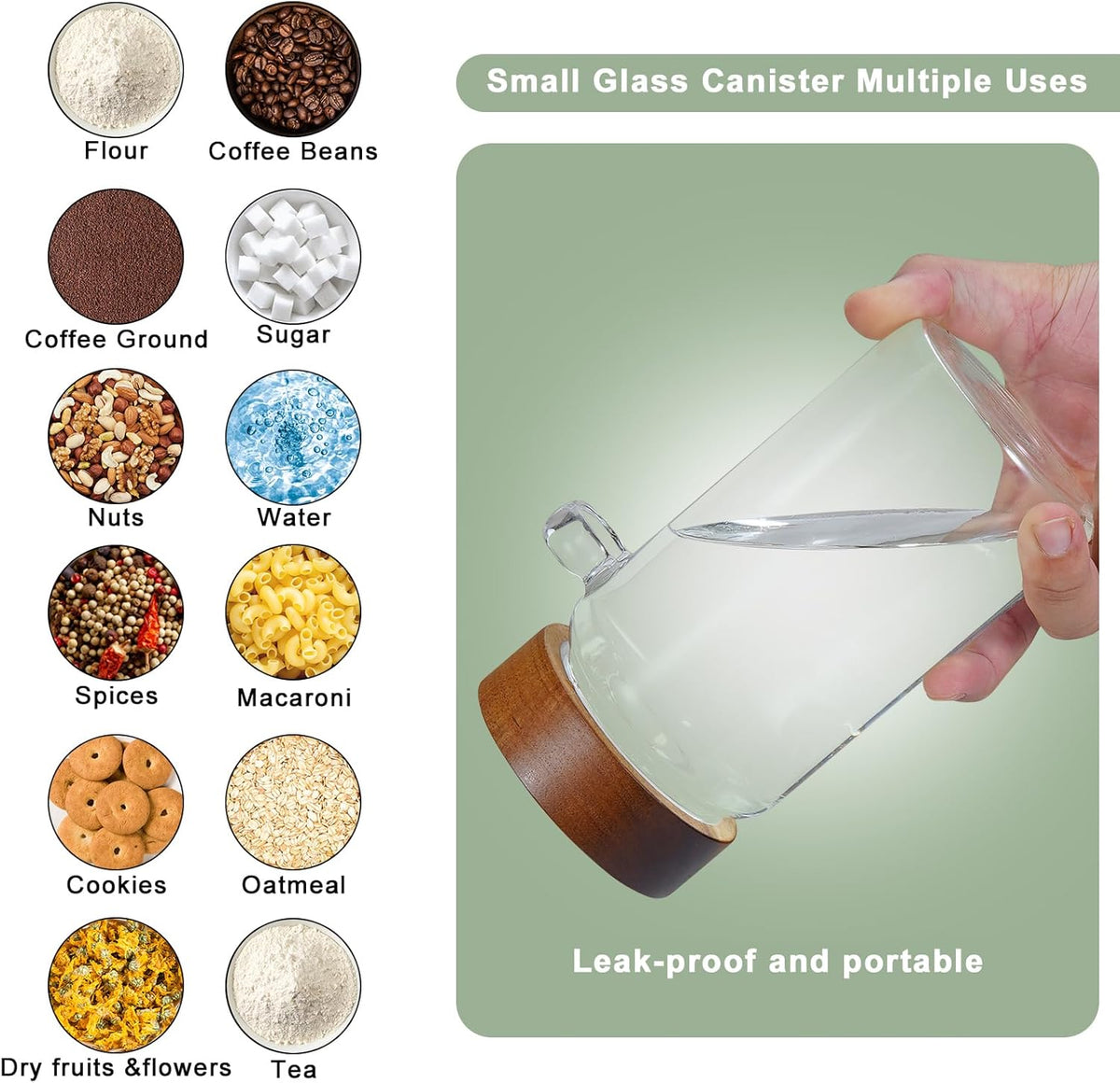 Glass Coffee Jars Spice Jar Round Storage Canister with Wooden Lid Clear Glass Food Jar for Pantry Sugar Tea Coffee Bean Spice Nuts Cookies Bath Salts (2×550ml(18oz) with spoon)