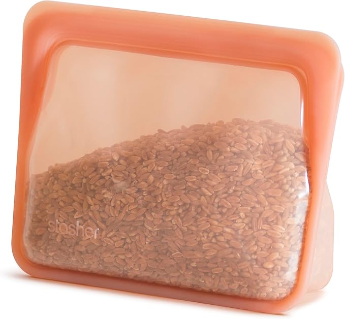 Stasher Premium Silicone Reusable Food Storage Stand-Up Mini Bag, Pink, Microwave, Sous Vide, Dishwasher, Oven and Freezer Safe, BPA Free, Leak-free, Eco-friendly, 28 Oz