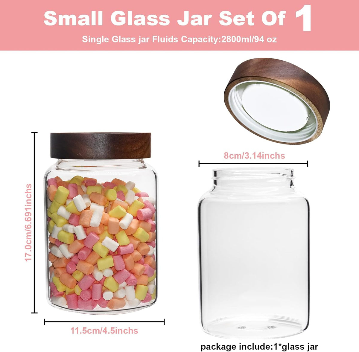 Glass Spice Jar Coffee Sugar Container Airtight Glass Jar Food Storage Canisters Bottle for Kitchen Seasoning Tea Herb Overnight Oats Bar Parfait Snacks (1200ml(40oz)-1 pack)