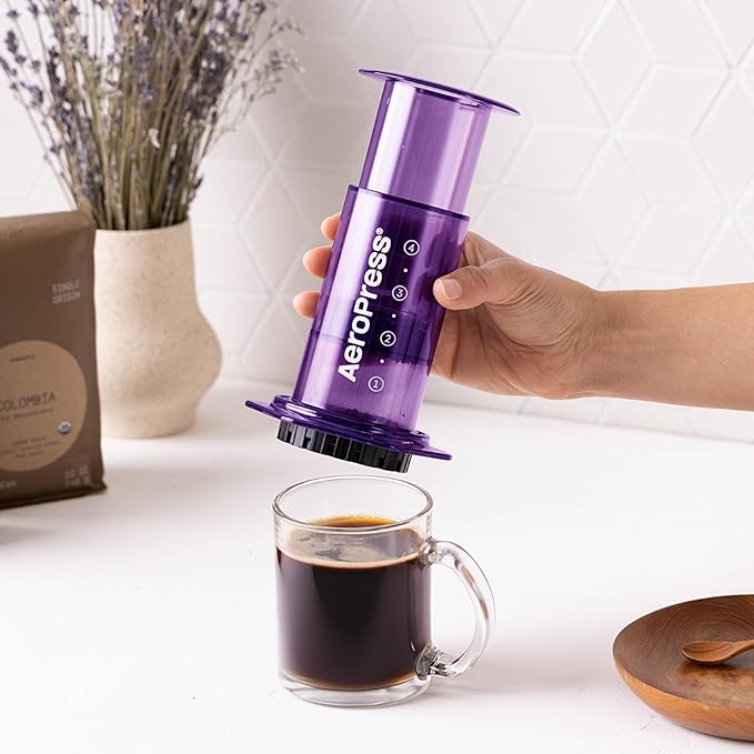 AeroPress Clear Purple Coffee Press - All-in-One French Press, Pour-Over & Espresso Style Manual Brewer, 2 Min Brew for Less Bitterness, More Flavor, Small Portable Coffee Maker, Travel & Camping