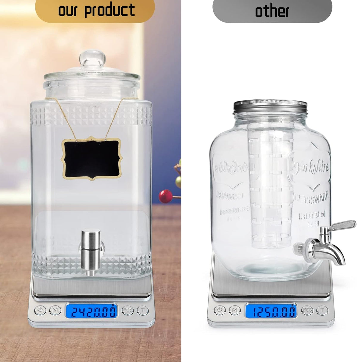 1.5 Gallon Glass Beverage Dispenser With Stand(Natual Bamboo). Water Drink Dispensers for Parties With Stainless Steel Spigot 100% Leakproof.Perfect For Parties And Daily Use.