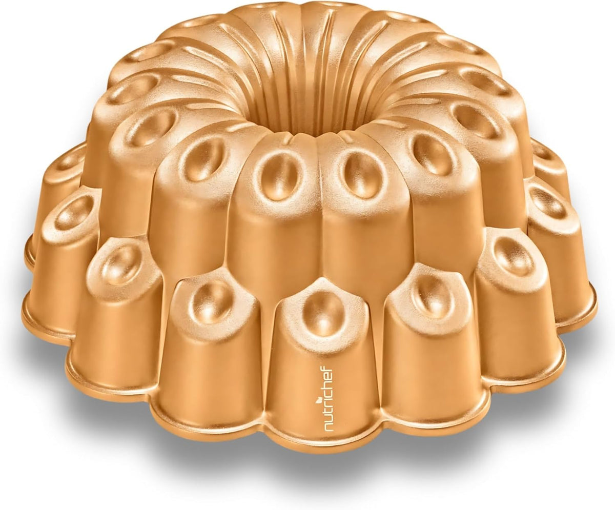 NutriChef 9 Inch Marquise Cake Pan, Thick & Heavy Cast Aluminum Bakeware Cake Mold for Cake with Fluted Easy-Release Edges for Uniform Browning & Baking, Nonstick Heat-Resistant Coating