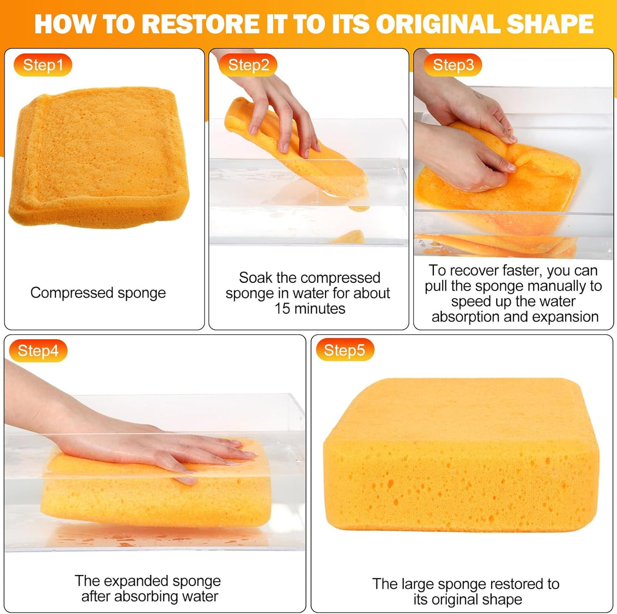 Tioncy 6 Pcs Large Sponges Bulk 7.5 x 5.5 x 1.9 Inch Grouting Car Wash Foam Cleaning and Washing Sponge Commercial Foam Large All Purpose for Cleaning Dishes Car Tile Bike (Yellow)