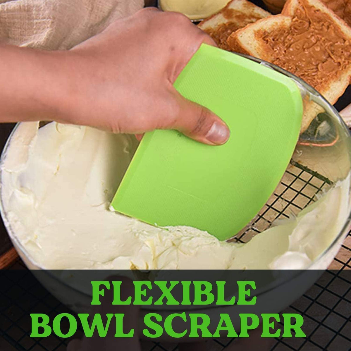SURDOCA Dough Scraper Bench Scraper - 3P 7.1x4.9" Plastic Flexible Bowl Scraper, Sharp Edge & Angles Cake Scraper. Non-Slip Bakeware Decorating Tools Sculpting & Modeling Tools - Green+Blue+Green