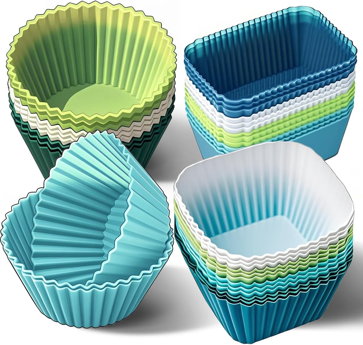 Silicone Cupcake Liners, Upgrades 36 Pack Reusable Baking Muffin Cups Nonstick 3 Shapes Pastry Cake Molds Bento Lunch Box Dividers