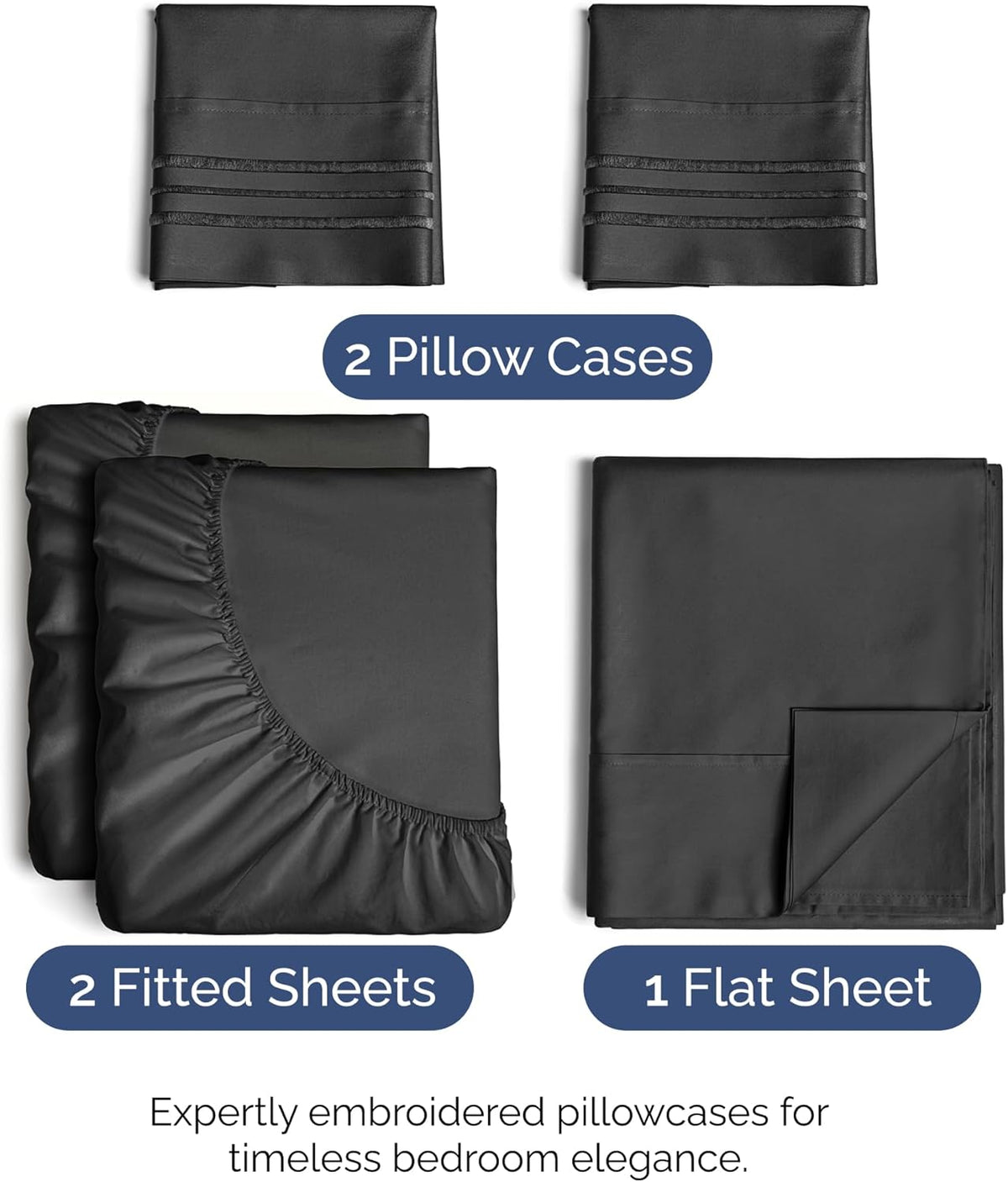 Split King Size 5 Piece Sheet Set - Comfy Breathable & Cooling Bed Sheets Set - Hotel Luxury Bedding for Women, Men, Kids, Teens, Boys & Girls - Deep Pockets, Soft and Wrinkle Free - Oeko-Tex - Black