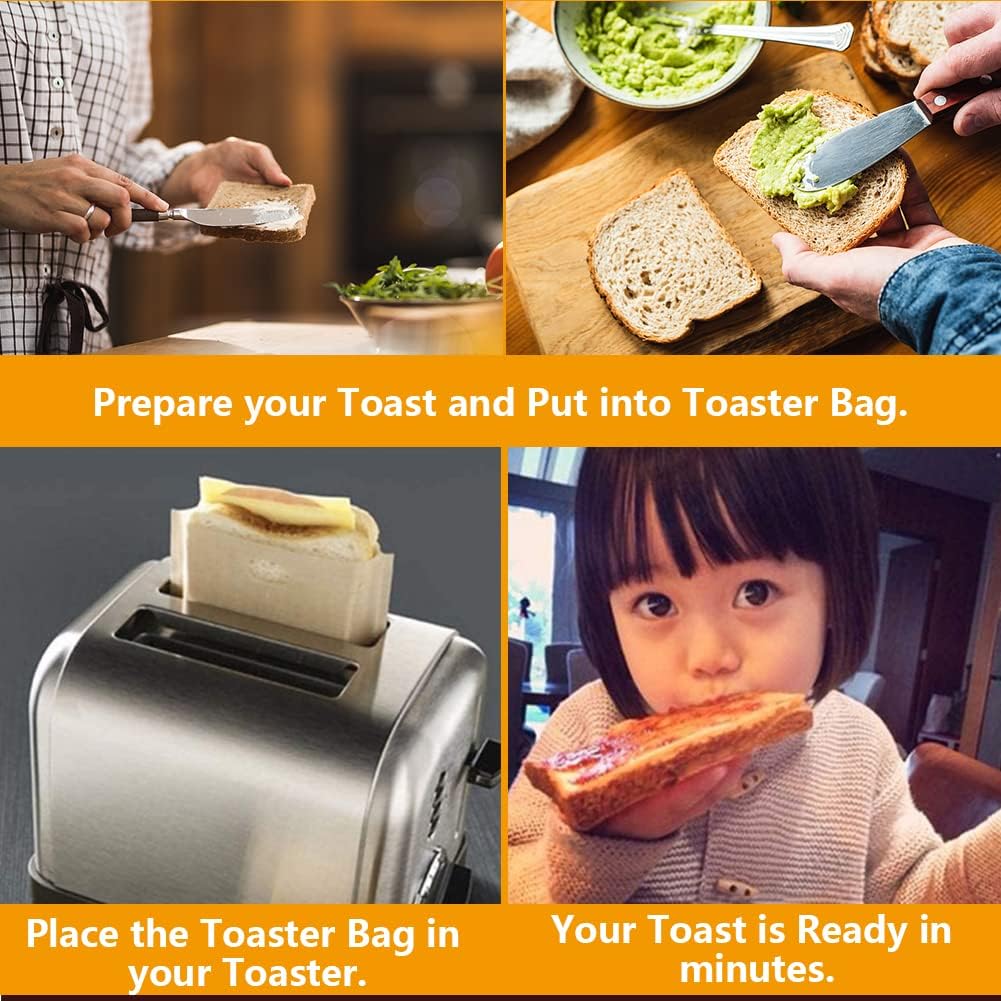 Toaster Bags Reusable for Grilled Cheese Sandwiches | Safest On The Market - 100% BPA & Gluten Free | Non Stick Toast Bag (4PCS)