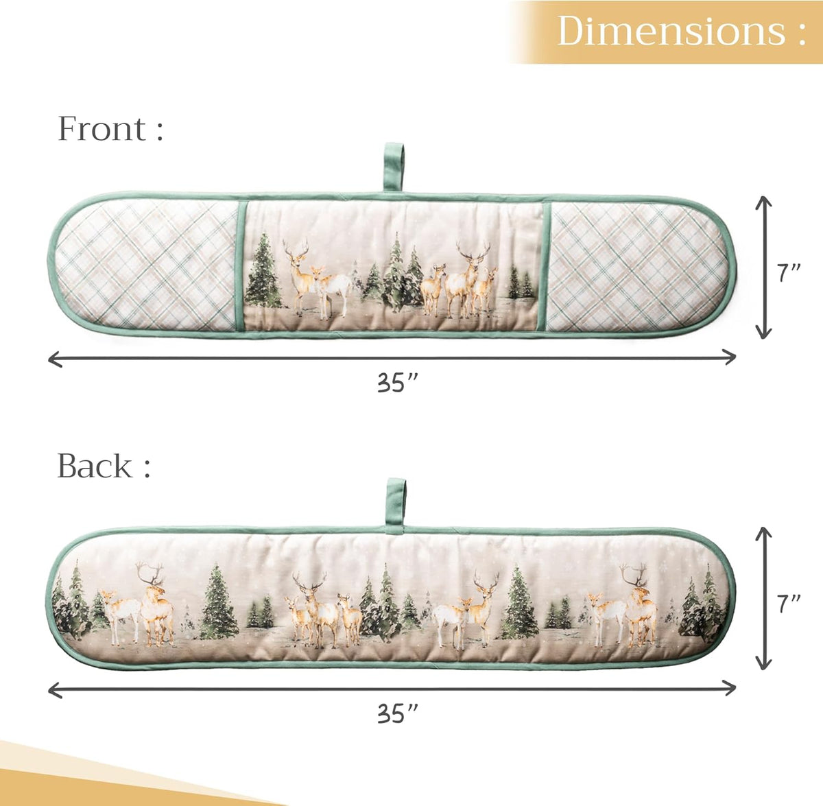 Maison d' Hermine Double Oven Mitt 100% Cotton Heat Resistant Cooking Gloves with Loop, Baking Barbeque, Handling Hot Pan, Deen in The Woods - Thanksgiving/Christmas (7 Inch x 35 Inch)