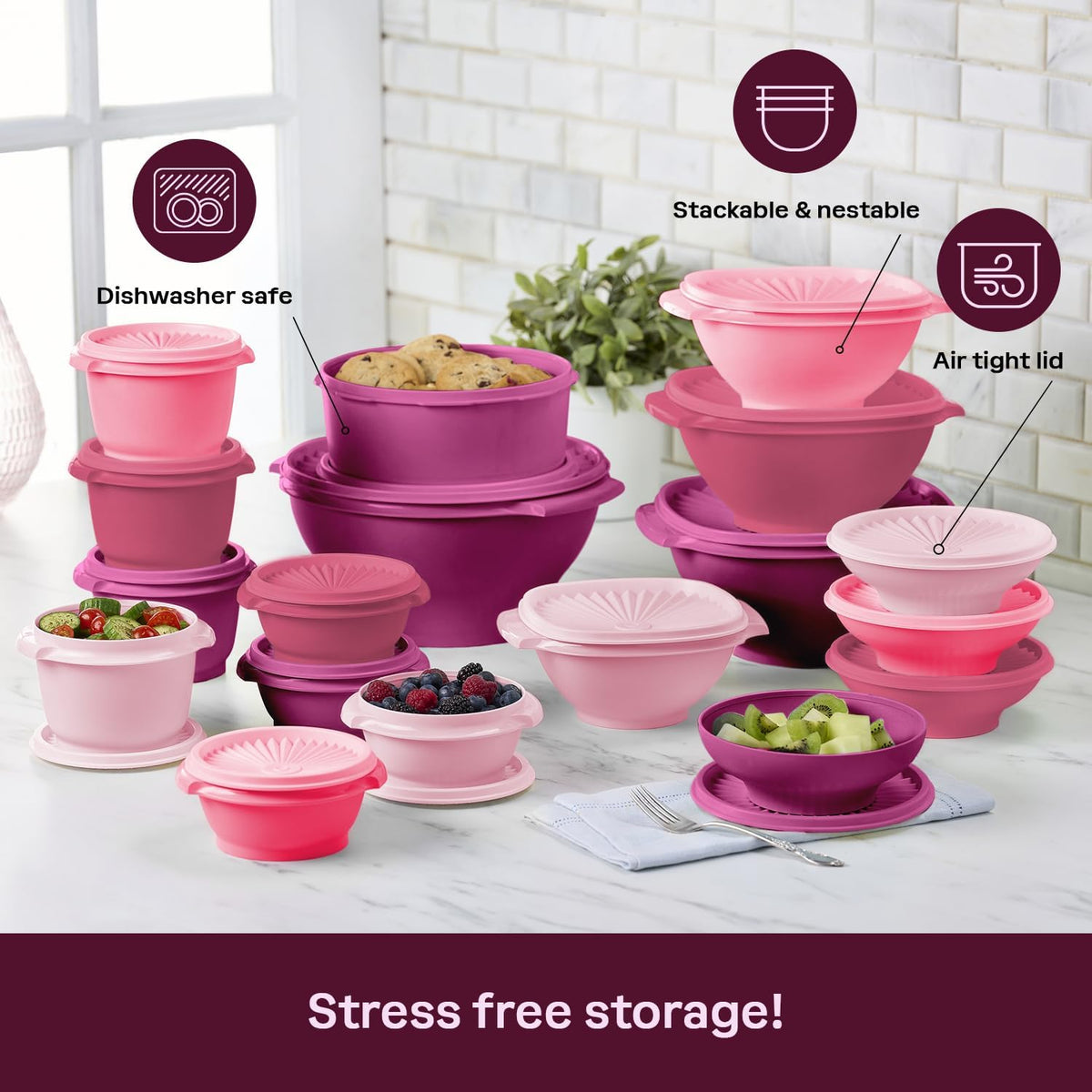 Tupperware Heritage Collection, New 36 Piece Food Storage Container Set in Vintage Pink, Dishwasher Safe and BPA Free (18 containers, 18 lids)