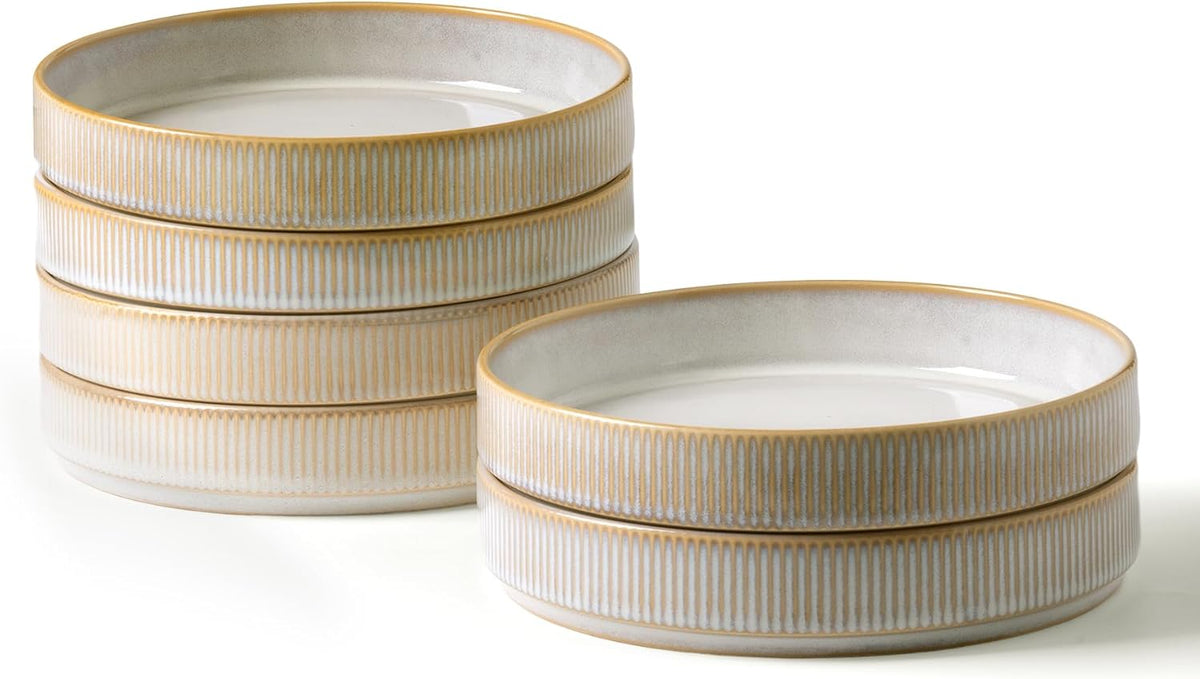 famiware Star 7.5" Pasta Bowls Set, Salad Bowl Set of 6, Double Reactive Glaze, Stackable, Perfect for Your Friend for Housewarming, Thanksgiving, Christmas, Cappuccino White