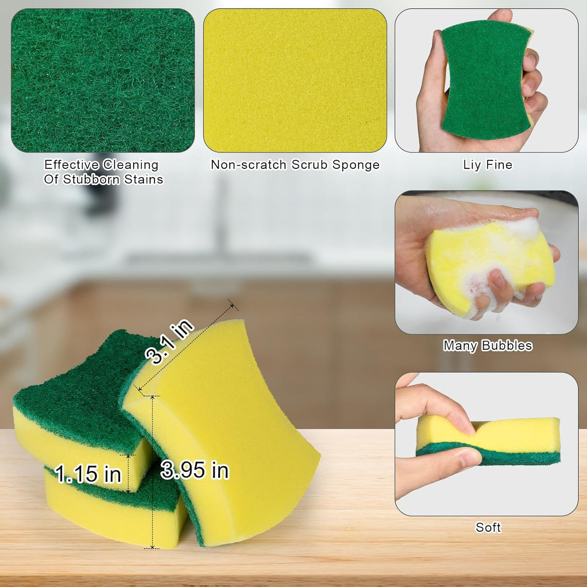 300 Pack Kitchen Cleaning Sponges, Eco Non-Scratch for Dish,Scrub Sponges