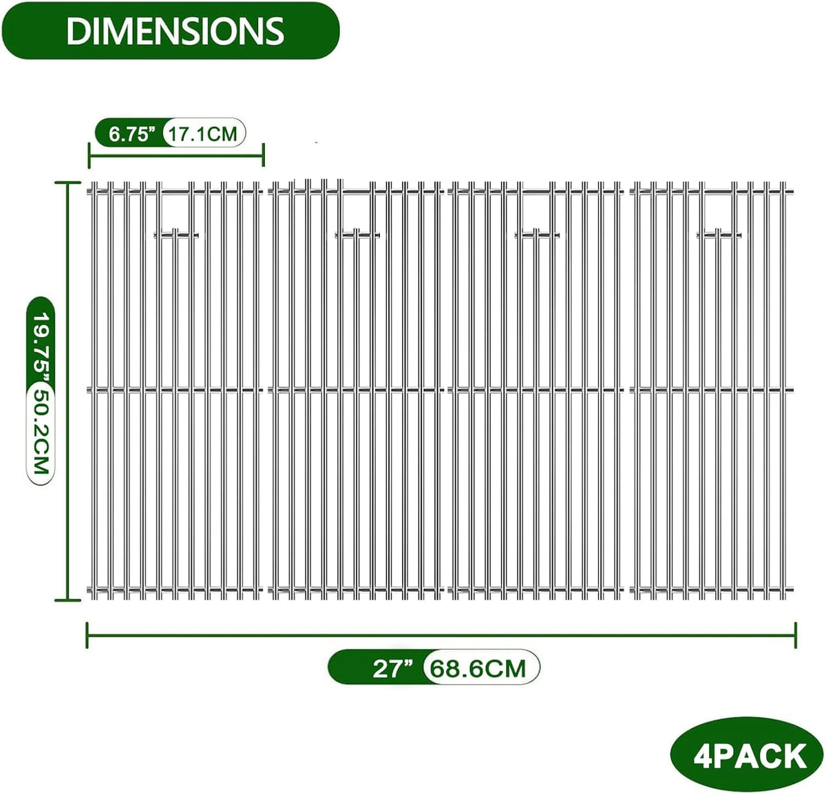 19 3/4" Stainless Steel Cooking Grates Replacement for Chargriller 2121, 2123, 2222, 2828, 3001, 3030, 3725, 4000, 5050, 5252