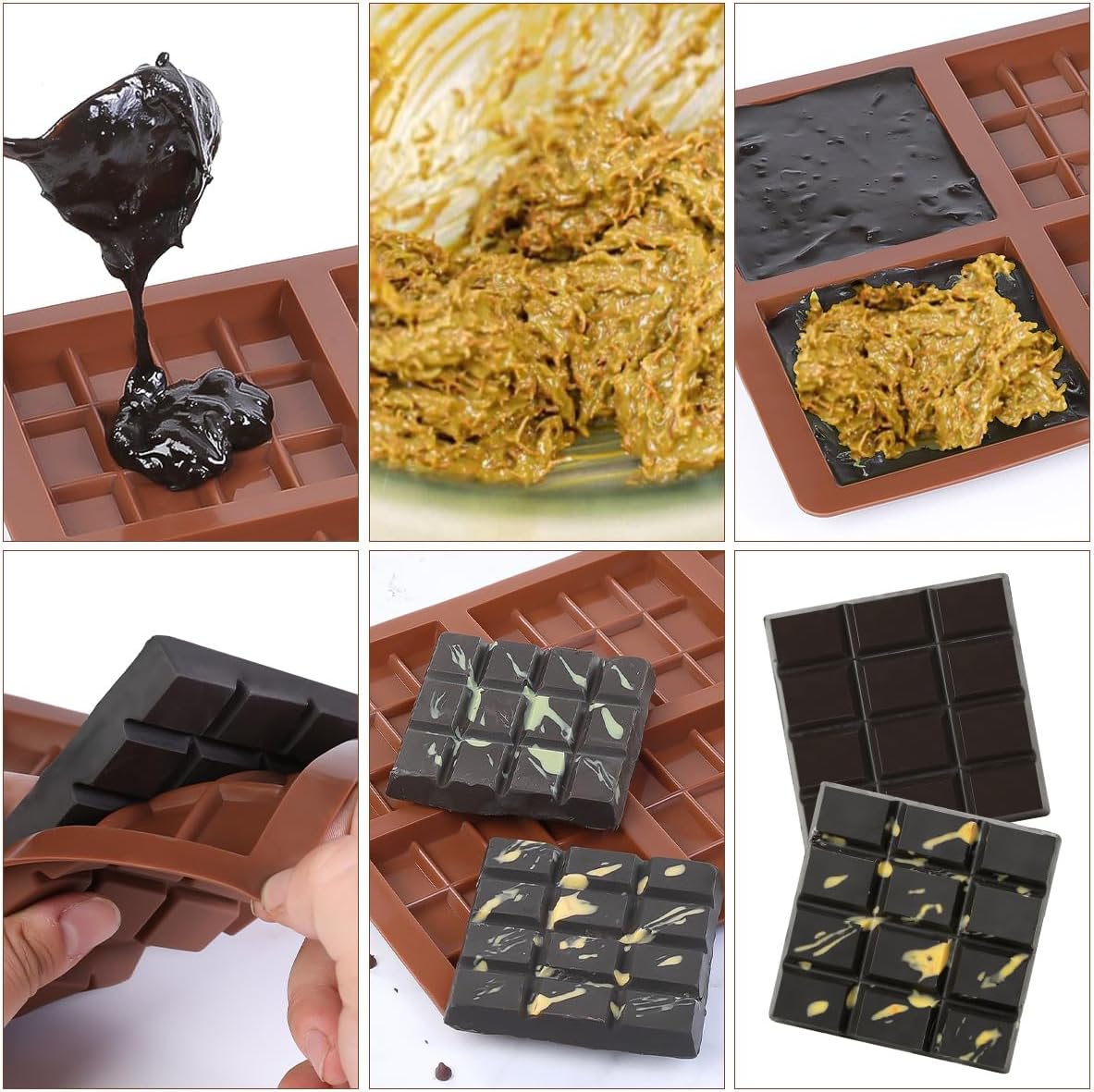 Chocolate Bar Molds Deep Silicone Break-Apart Chocolate Nonstick Protein and Energy Bar Mold Square Thick Candy Mold Wax Melt 2 Pack