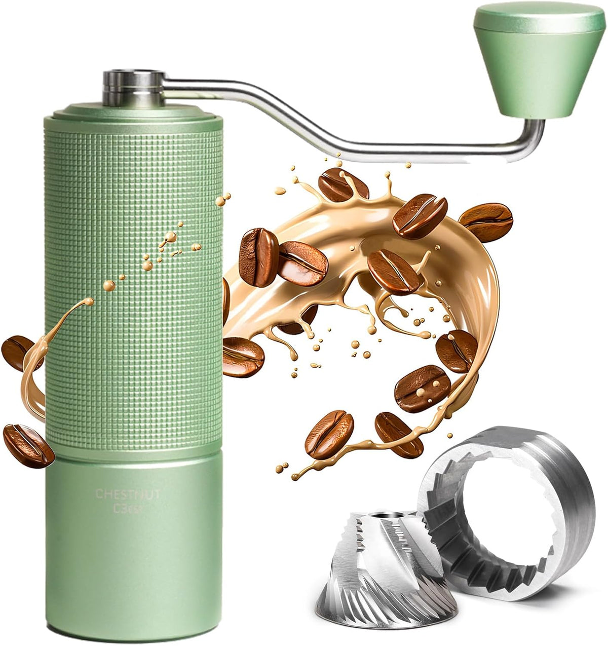 TIMEMORE Manual Coffee Grinder with Stainless Steel Espresso Coffee Bean Grinder Chestnut C3 ESP Internal Adjustable Setting, Double Bearing Positioning Green