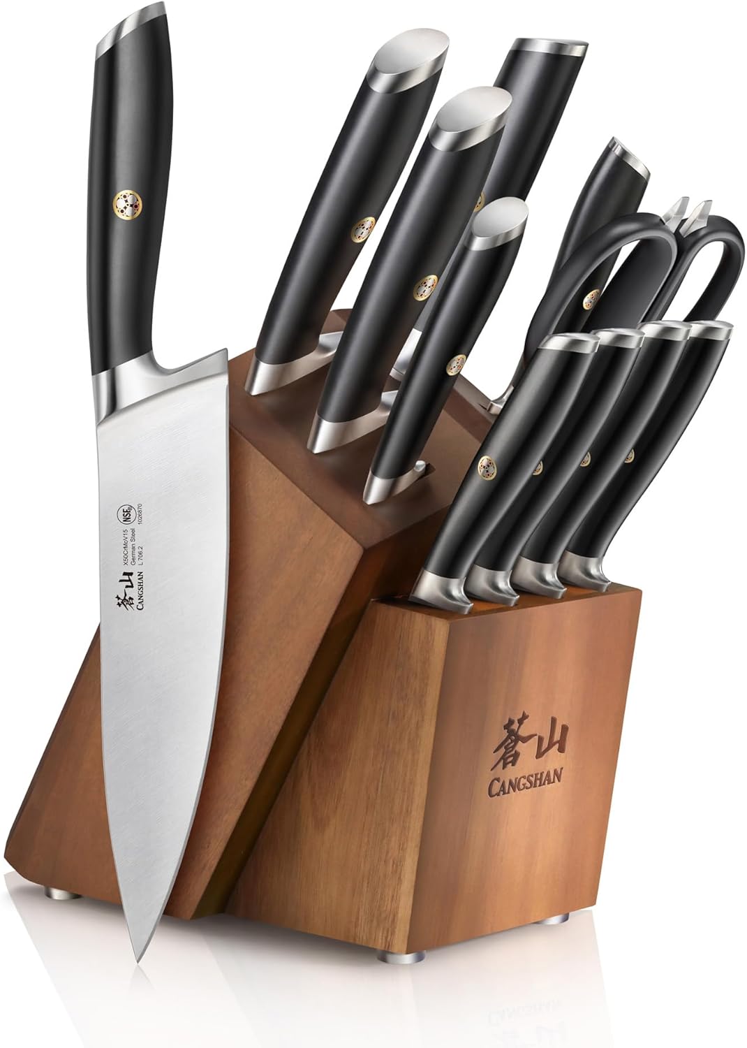 Cangshan L Series Knife Block Sets, Forged German Steel (12-Piece 4 Steak Knives, Black)
