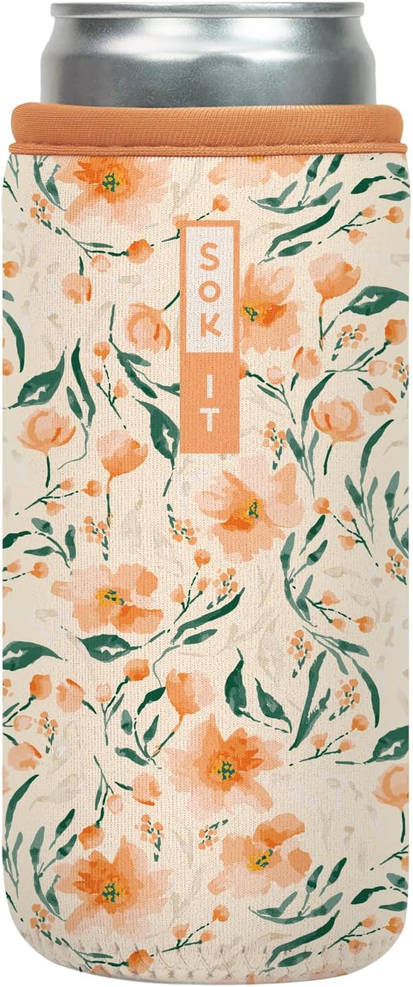Sok It CanSok Sleeve for Beer & Soda Insulated Neoprene Cover (Blush Blossoms, 12oz Slim Can Sleeve)