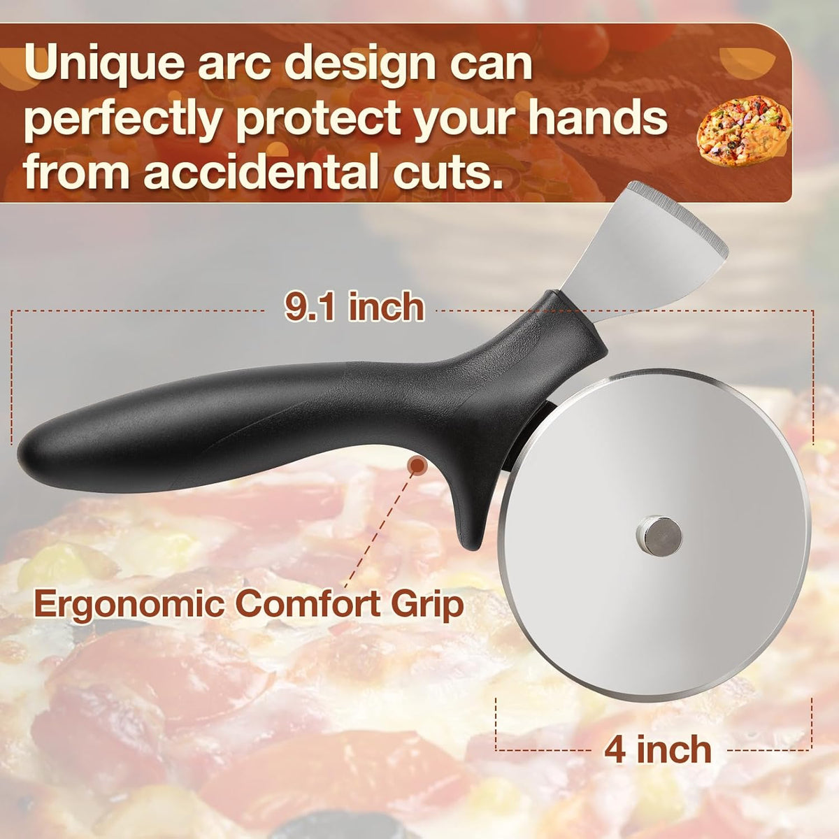 Professional Pizza Cutter & Crust Cutter 2 in 1, Steel 4" Pizza Wheel Cutter and Pizza Crust Knife, Stainless Steel Blade with Protective Cover