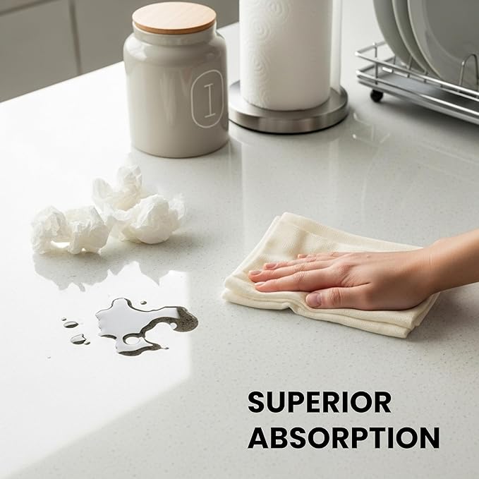 WHITEWRAP Dish Cloths Cotton| Kitchen Wash Cloth| Shop Towels Absorbent and Lint Free Flour Sack| Dishcloths for Kitchen Washing Dishes|Thick Absorbent Quick Dry Dish Rags |50Pack 13"x13" Natural