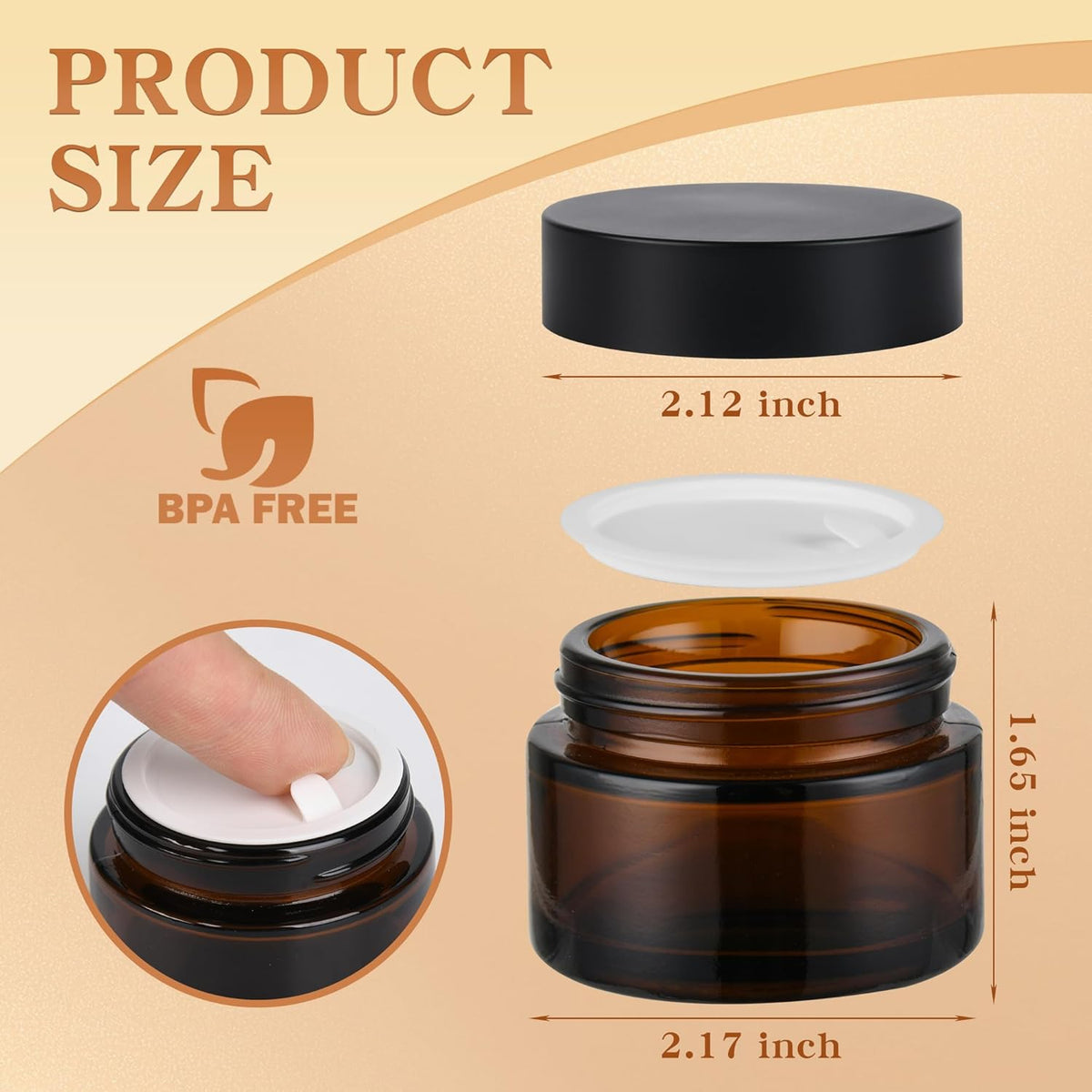Glass Jars with Lids,Eco-Friendly Cosmetic Containers with Airtight Black Lids & Liners, Multi-Color Options for Cream, Lotion, Body Butter, DIY Skincare Travel Jars (Amber, 1oz)