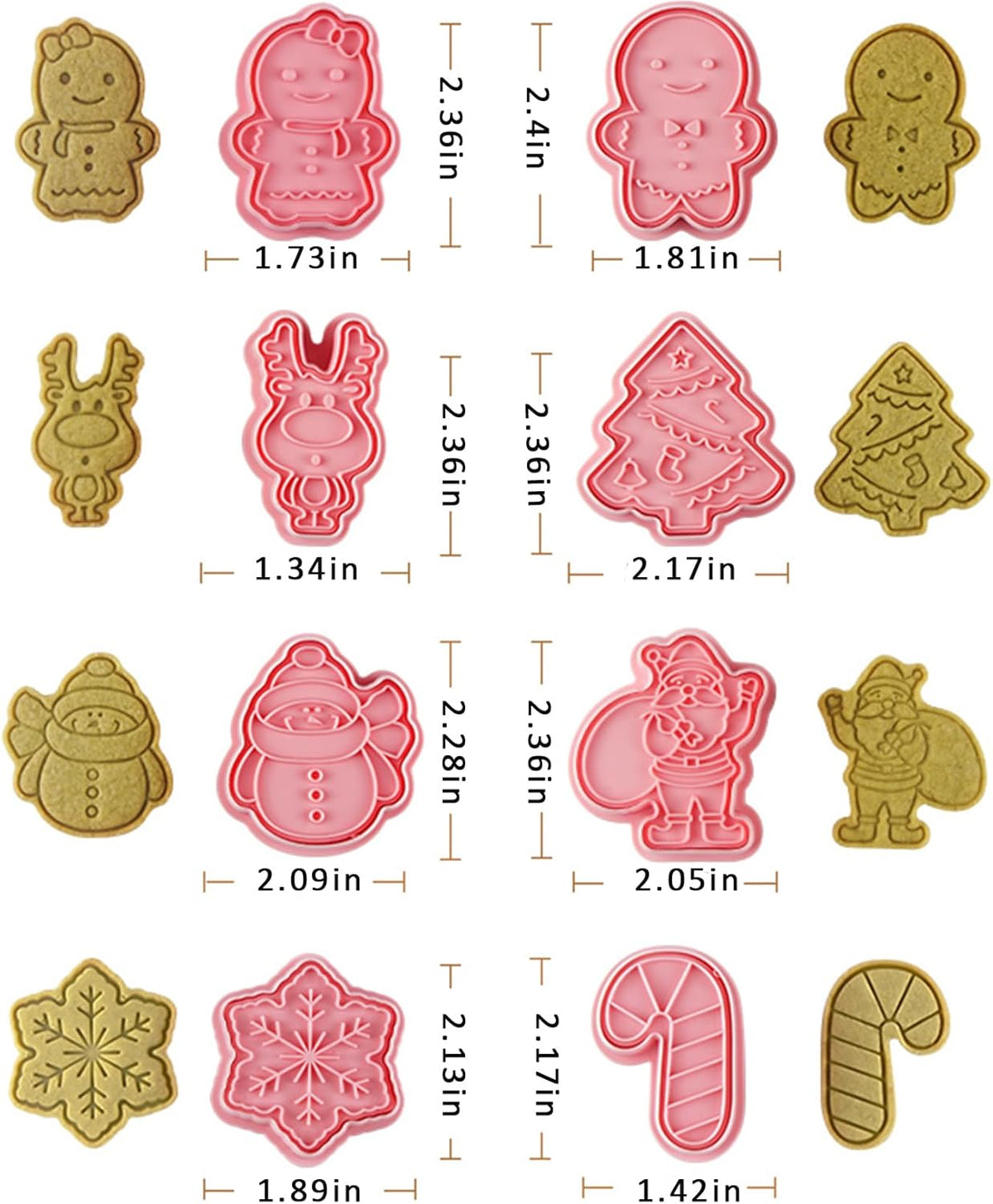 8 Pcs Christmas Cookie Cutters Set Baking Molds 3D Christmas Press type Cookie Cutter for Baking, Fondant, Cheese, and Pastries