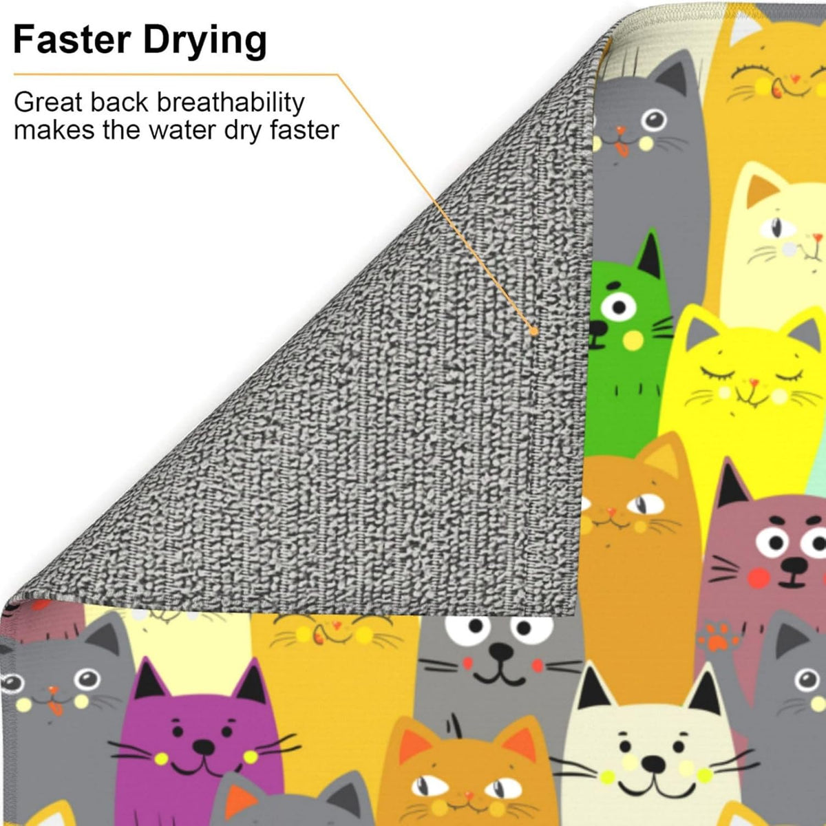Charming Cat Dish Drying Mat, Highly Absorbent Microfiber Kitchen Counter Pad Reusable Washable, 16*18"